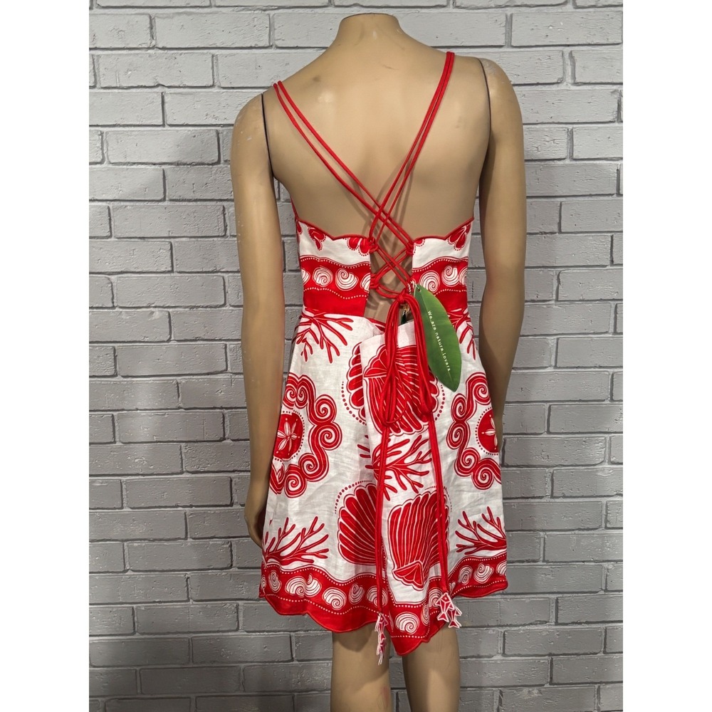 Farm Rio Red White Ainika Shell Euroflax Premium Linen Mini Dress | XL - Picture 9 of 13